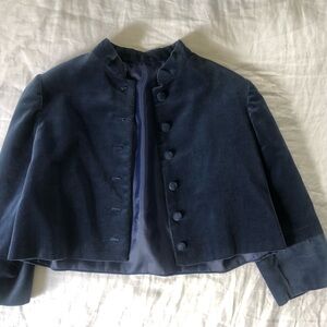 Vintage Navy Blue Women's Cropped Velvet Jacket